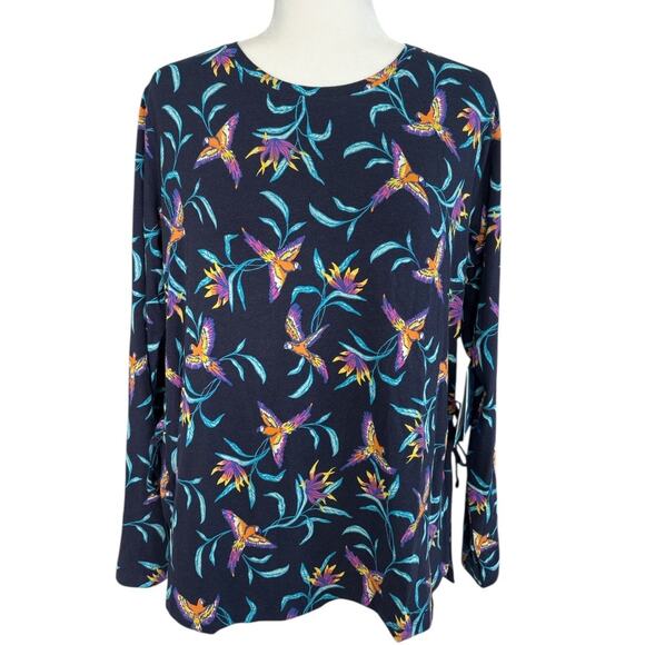 Coolibar Womens Surf Side Slit Long Sleeve Top Blue Size Large Birds of Paradise - Picture 1 of 6